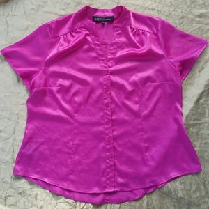 Bright Kasper button-up short sleeve satin blouse